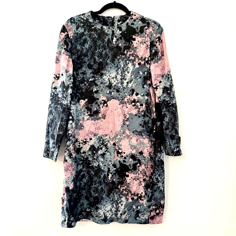 COS Pink, Black, and Gray Abstract Long Sleeve Dress